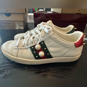 Authentic Gucci Ace Studded Web Low-Top Sneakers